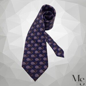 LANVIN PARIS XL Purple Pharaoh Cat Silk Tie Made In France W:4" EX COND